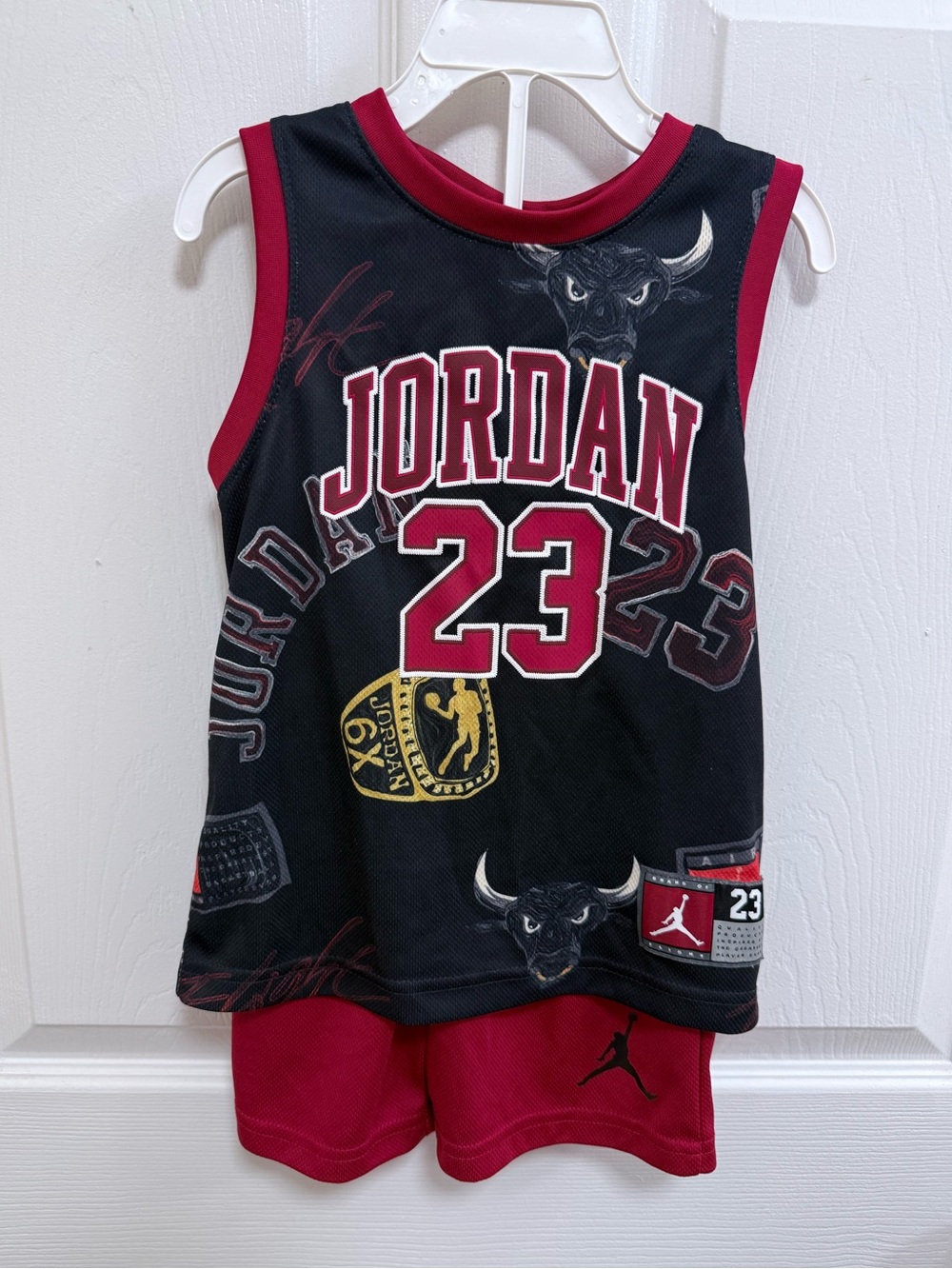 Jordan Kids' Red & Black 23 Basketball Tank Top and Shorts Set, Size 5